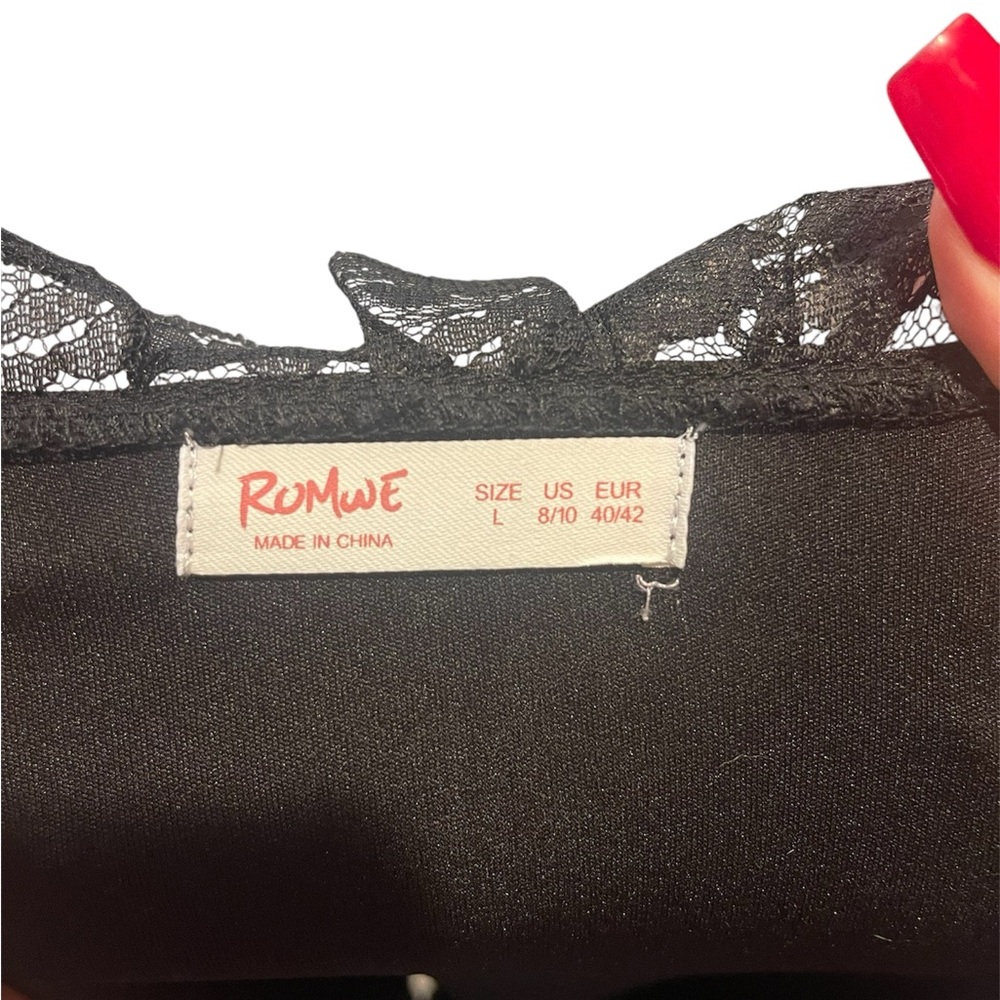 Romwe Large black top with silk ties and lace borders - Picture 6 of 6